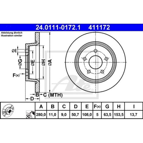Bremsscheibe ATE 24.0125-0199.1 f&uuml;r FORD, Vorderachse