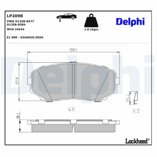 DELPHI LP2098 Bremsbelagsatz, Scheibenbremse f&uuml;r MAZDA FORD USA, Vorderachse