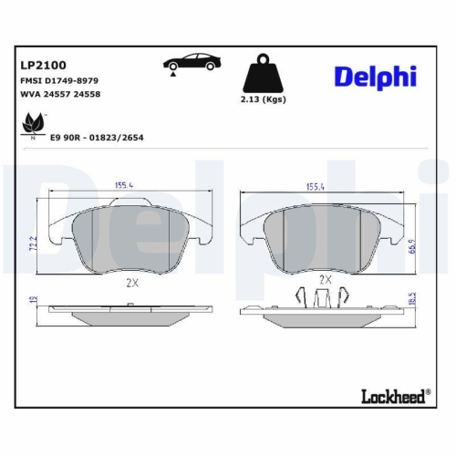 DELPHI LP2100 Bremsbelagsatz, Scheibenbremse f&uuml;r CITRO&Euml;N PEUGEOT DS, Vorderachse
