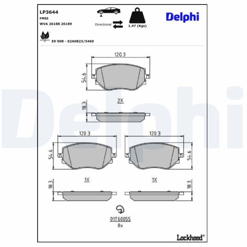 DELPHI LP3644 Bremsbelagsatz, Scheibenbremse f&uuml;r MITSUBISHI NISSAN RENAULT DACIA