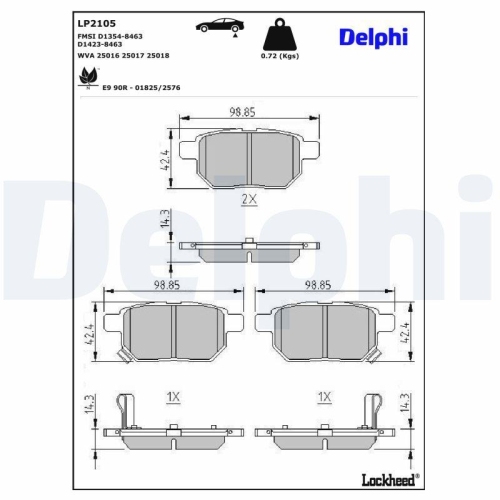 DELPHI LP2105 Bremsbelagsatz, Scheibenbremse f&uuml;r SUBARU TOYOTA LEXUS