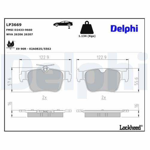 DELPHI LP3669 Bremsbelagsatz, Scheibenbremse f&uuml;r AUDI FORD SKODA VW VW (FAW)