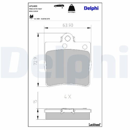 DELPHI LP1403 Bremsbelagsatz, Scheibenbremse f&uuml;r CHRYSLER MERCEDES-BENZ