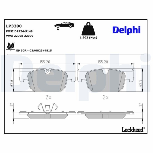 DELPHI LP3300 Bremsbelagsatz, Scheibenbremse f&uuml;r VOLVO VOLVO ASIA, Vorderachse