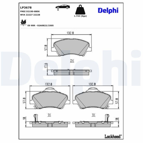 DELPHI LP3678 Bremsbelagsatz, Scheibenbremse f&uuml;r HYUNDAI KIA, Vorderachse