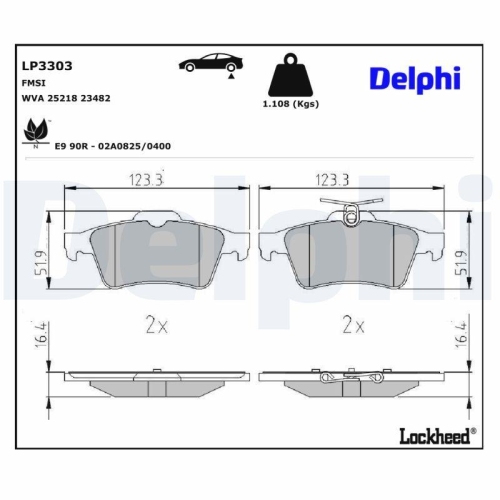 DELPHI LP3303 Bremsbelagsatz, Scheibenbremse f&uuml;r PEUGEOT, Hinterachse