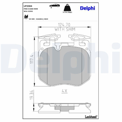 DELPHI LP3304 Bremsbelagsatz, Scheibenbremse f&uuml;r BMW ROLLS-ROYCE, Vorderachse