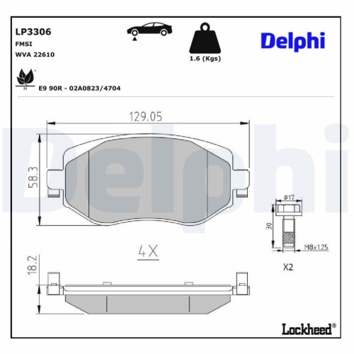 DELPHI LP3306 Bremsbelagsatz, Scheibenbremse f&uuml;r RENAULT, Vorderachse