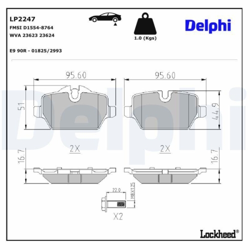 DELPHI LP2247 Bremsbelagsatz, Scheibenbremse f&uuml;r MINI, Hinterachse