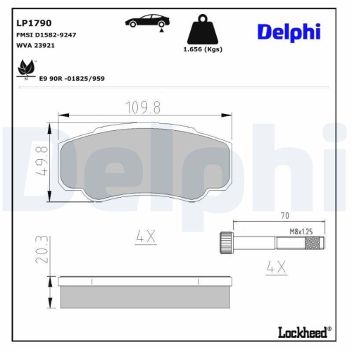 DELPHI LP1790 Bremsbelagsatz, Scheibenbremse f&uuml;r CITRO&Euml;N FIAT PEUGEOT