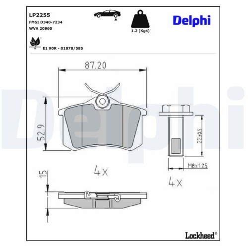 DELPHI LP2255 Bremsbelagsatz, Scheibenbremse f&uuml;r AUDI SEAT VW, Hinterachse