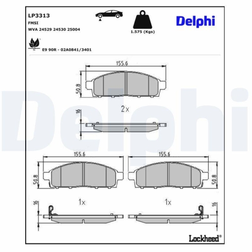DELPHI LP3313 Bremsbelagsatz, Scheibenbremse f&uuml;r FIAT MITSUBISHI, Vorderachse
