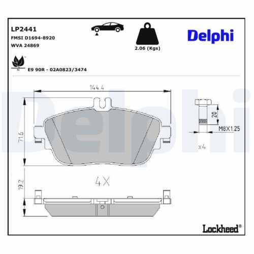 DELPHI LP2441 Bremsbelagsatz, Scheibenbremse f&uuml;r MERCEDES-BENZ INFINITI