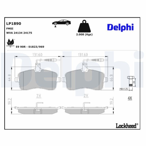 DELPHI LP1890 Bremsbelagsatz, Scheibenbremse f&uuml;r PEUGEOT, Vorderachse