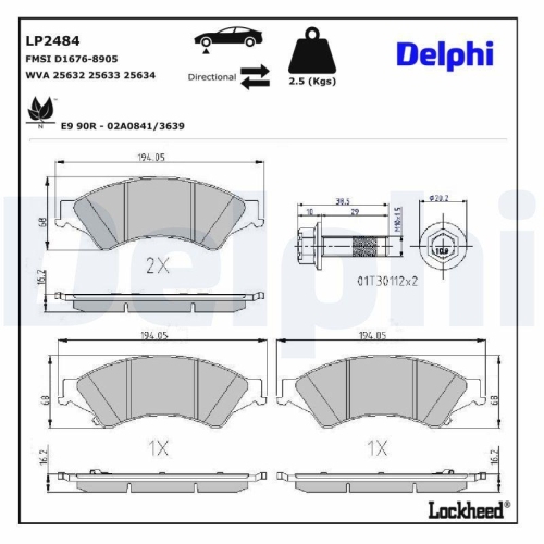 DELPHI LP2484 Bremsbelagsatz, Scheibenbremse f&uuml;r FORD MAZDA FORD USA