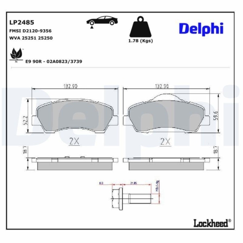 DELPHI LP2485 Bremsbelagsatz, Scheibenbremse f&uuml;r CITRO&Euml;N PEUGEOT VAUXHALL