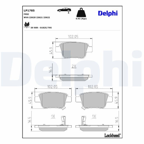 DELPHI LP1785 Bremsbelagsatz, Scheibenbremse f&uuml;r TOYOTA, Hinterachse