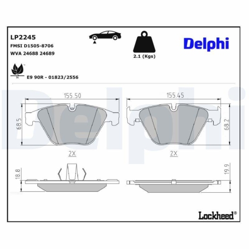 DELPHI LP2245 Bremsbelagsatz, Scheibenbremse f&uuml;r BMW BMW (BRILLIANCE)