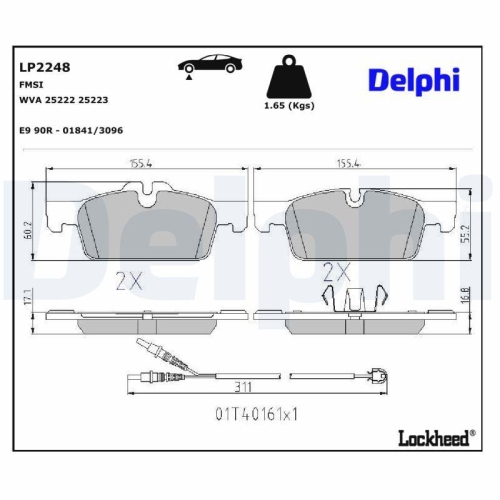 DELPHI LP2248 Bremsbelagsatz, Scheibenbremse f&uuml;r PEUGEOT, Vorderachse