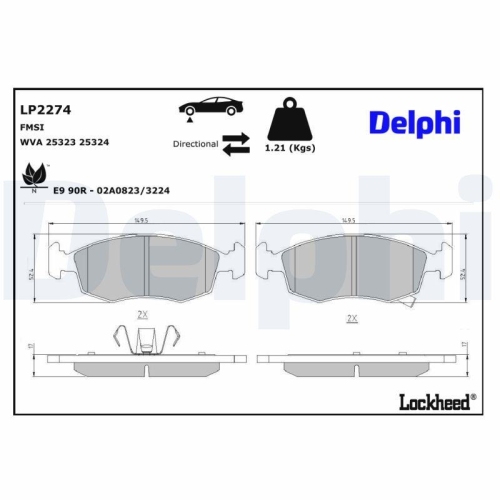 DELPHI LP2274 Bremsbelagsatz, Scheibenbremse f&uuml;r CHRYSLER FIAT LANCIA
