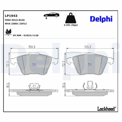DELPHI LP1943 Bremsbelagsatz, Scheibenbremse f&uuml;r FORD OPEL SAAB VAUXHALL VOLVO