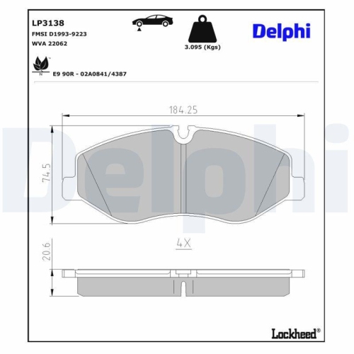 DELPHI LP3138 Bremsbelagsatz, Scheibenbremse f&uuml;r MERCEDES-BENZ, Vorderachse