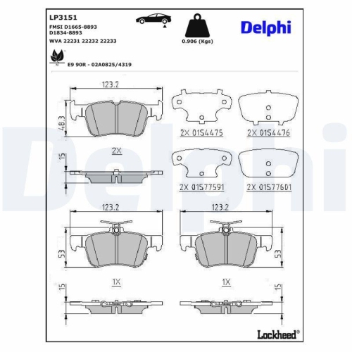 DELPHI LP3151 Bremsbelagsatz, Scheibenbremse f&uuml;r FORD FORD USA, Hinterachse