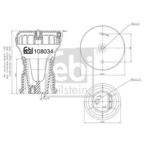 FEBI BILSTEIN Federbalg, Luftfederung 108034 f&uuml;r IVECO, Hinterachse