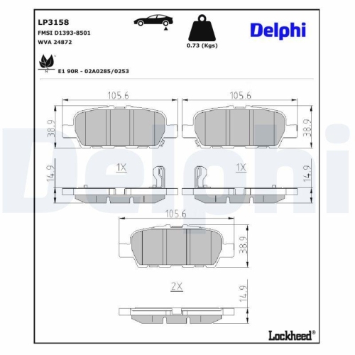 DELPHI LP3158 Bremsbelagsatz, Scheibenbremse f&uuml;r NISSAN RENAULT INFINITI