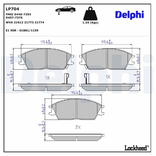 DELPHI LP704 Bremsbelagsatz, Scheibenbremse für HYUNDAI, Vorderachse