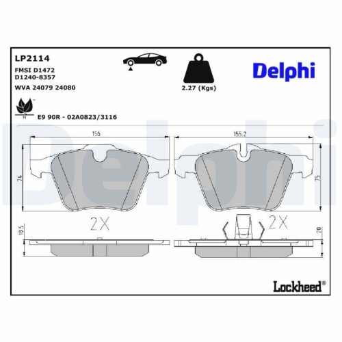 DELPHI LP2114 Bremsbelagsatz, Scheibenbremse f&uuml;r JAGUAR, Vorderachse