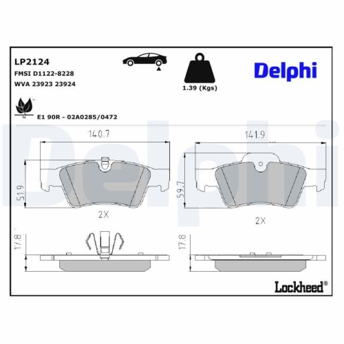 DELPHI LP2124 Bremsbelagsatz, Scheibenbremse f&uuml;r MERCEDES-BENZ, Hinterachse