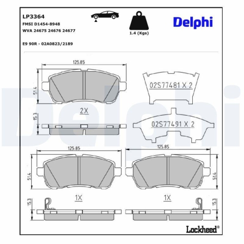 DELPHI LP3364 Bremsbelagsatz, Scheibenbremse f&uuml;r SUZUKI, Vorderachse