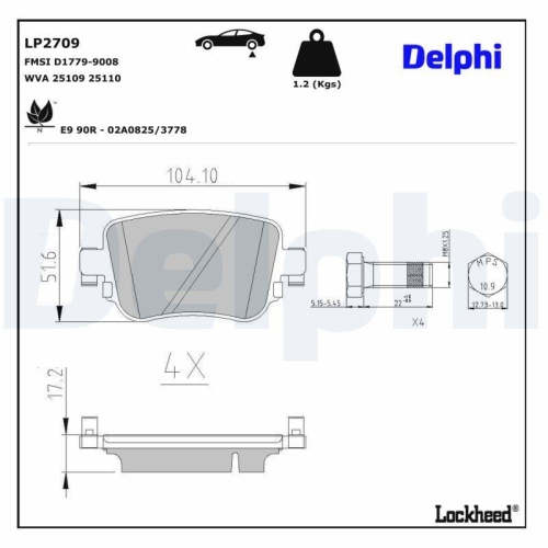 DELPHI LP2709 Bremsbelagsatz, Scheibenbremse f&uuml;r AUDI SEAT SKODA VW VAG