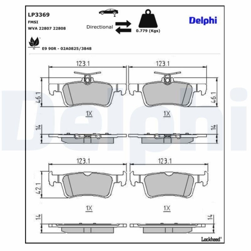 DELPHI LP3369 Bremsbelagsatz, Scheibenbremse f&uuml;r FORD, Hinterachse