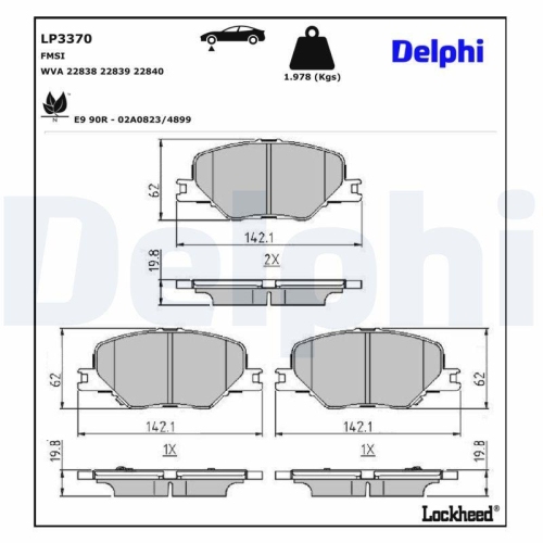 DELPHI LP3370 Bremsbelagsatz, Scheibenbremse f&uuml;r OPEL VAUXHALL, Vorderachse