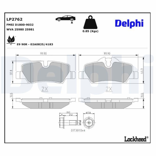 DELPHI LP2762 Bremsbelagsatz, Scheibenbremse f&uuml;r BMW MINI, Hinterachse