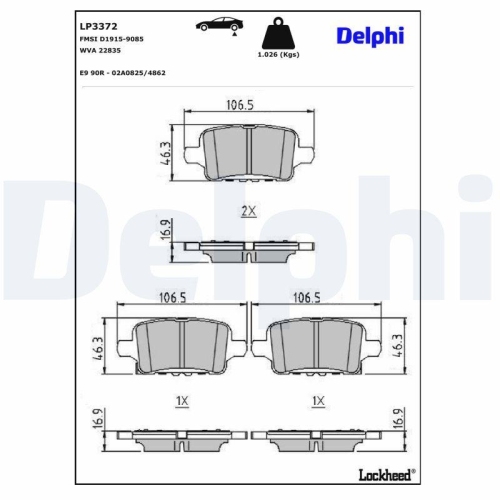 DELPHI LP3372 Bremsbelagsatz, Scheibenbremse f&uuml;r OPEL VAUXHALL, Hinterachse