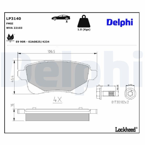 DELPHI LP3140 Bremsbelagsatz, Scheibenbremse f&uuml;r RENAULT, Hinterachse