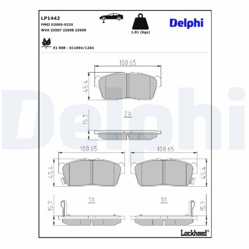DELPHI LP1442 Bremsbelagsatz, Scheibenbremse f&uuml;r DAIHATSU SUBARU SUZUKI TOYOTA