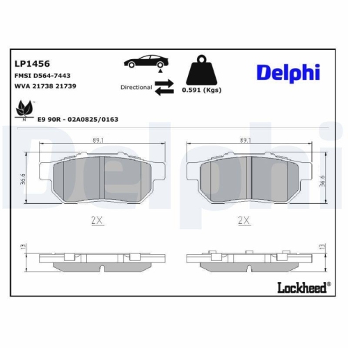 DELPHI LP1456 Bremsbelagsatz, Scheibenbremse f&uuml;r HONDA, Hinterachse