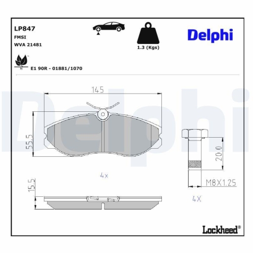 DELPHI LP847 Bremsbelagsatz, Scheibenbremse f&uuml;r FORD NISSAN, Vorderachse