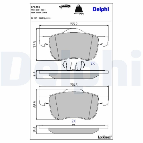 DELPHI LP1458 Bremsbelagsatz, Scheibenbremse f&uuml;r VOLVO, Vorderachse