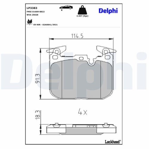 DELPHI LP3383 Bremsbelagsatz, Scheibenbremse f&uuml;r BMW, Hinterachse, Vorderachse