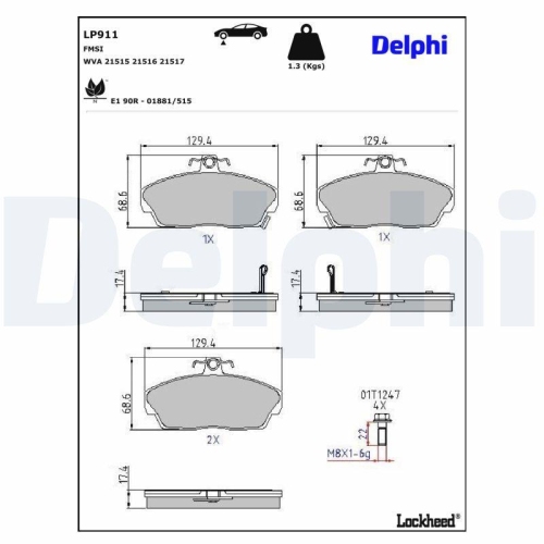 DELPHI LP911 Bremsbelagsatz, Scheibenbremse f&uuml;r HONDA MG ROVER LOTUS