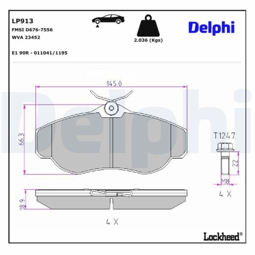 DELPHI LP913 Bremsbelagsatz, Scheibenbremse f&uuml;r LAND ROVER, Vorderachse