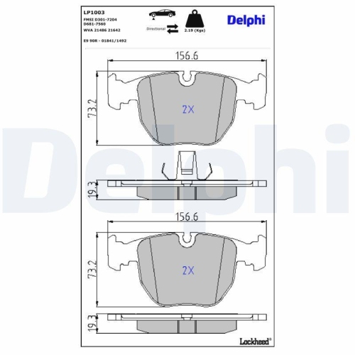 DELPHI LP1003 Bremsbelagsatz, Scheibenbremse f&uuml;r BMW ALPINA, Vorderachse