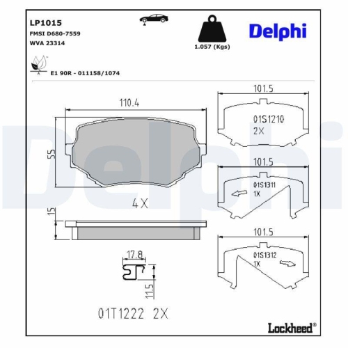 DELPHI LP1015 Bremsbelagsatz, Scheibenbremse f&uuml;r SUZUKI, Vorderachse