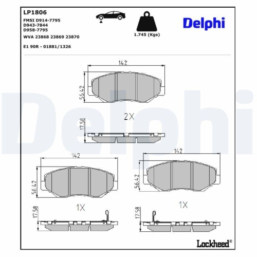 DELPHI LP1806 Bremsbelagsatz, Scheibenbremse f&uuml;r HONDA ACURA, Vorderachse