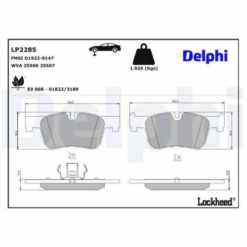 DELPHI LP2285 Bremsbelagsatz, Scheibenbremse f&uuml;r BMW, Vorderachse